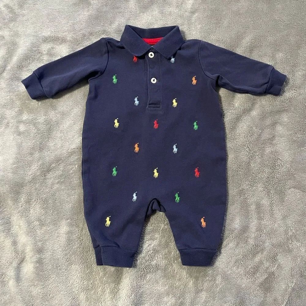 Ralph Lauren Navy Kids One Piece with Multicolor Embroidery